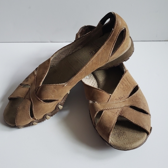 Skechers Y2K Leather Slip On Peep Toe Flats Sz 8 - Picture 1 of 11